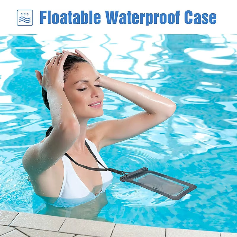 IPX8 Waterproof Phone Pouch Floating Universal TPU Phone Case Dry Bag with Armband for Travel Swimming Beach