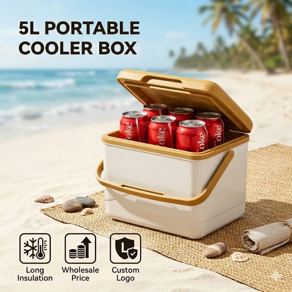 Custom Logo 5L Small Cooler Box with Handle Portable Insulated Ice Chest for Picnic Mini Plastic Promotional Cool Box for Gifts