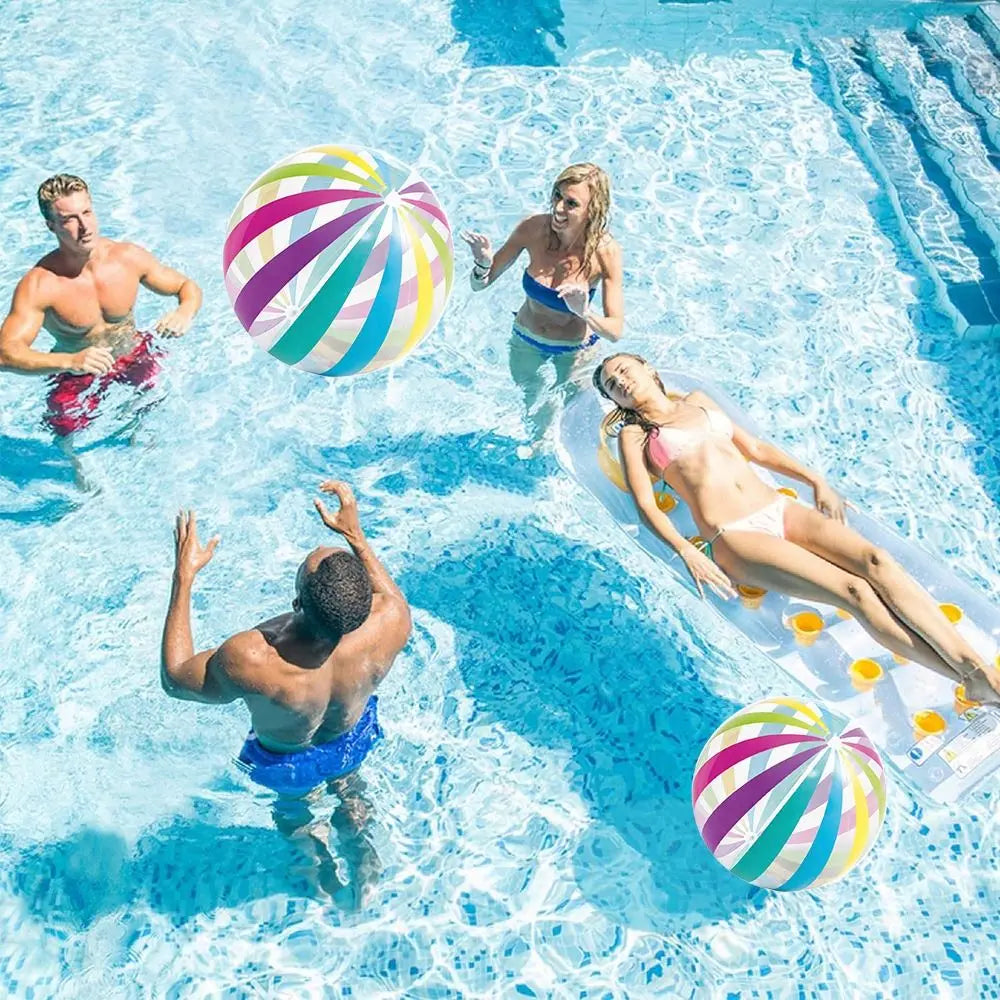 Inflatable Design Inflatable Beach Ball Striped Pattern Transparent Material Colorful Striped Ball Fun Sports Props