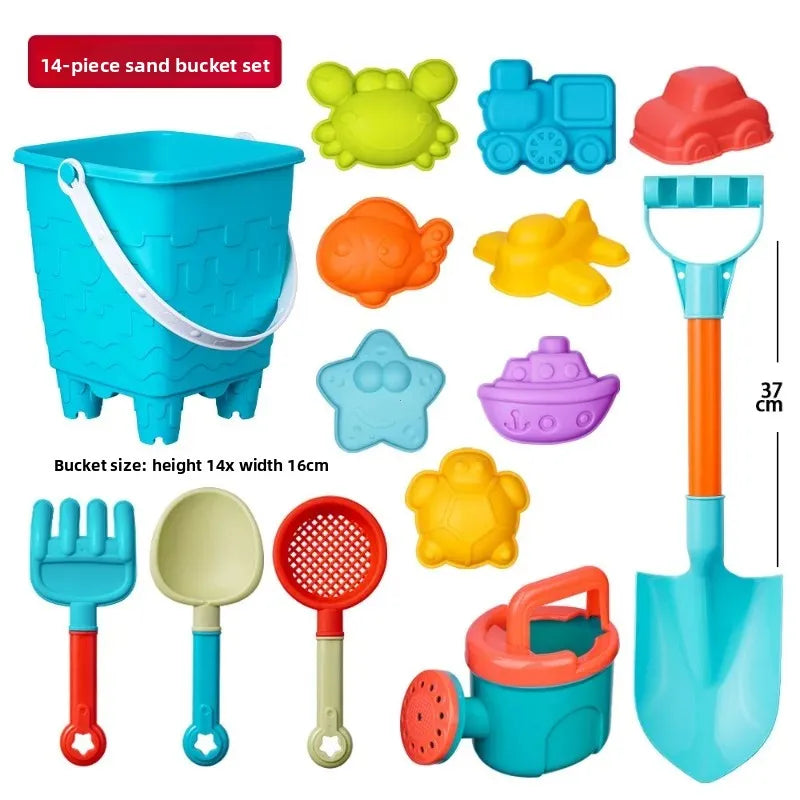 14/16 PCS Beach Toys for Kids Sand Toys Set for Toddlers Sandbox Toys with Bucket Shovel Rake Set Summer Outdoor Children Gifts