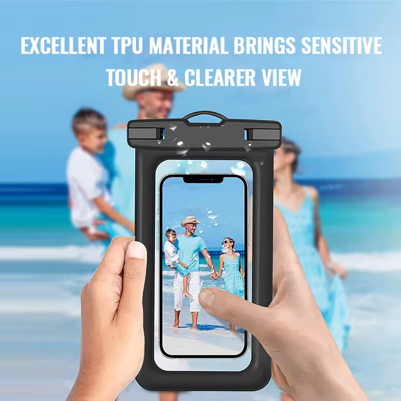 IPX8 Waterproof Phone Pouch Floating Universal TPU Phone Case Dry Bag with Armband for Travel Swimming Beach